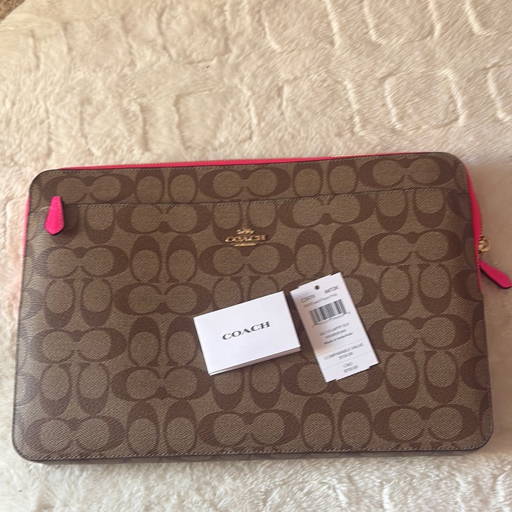 13 inch Coach Signature Brown and Pink Laptop Case